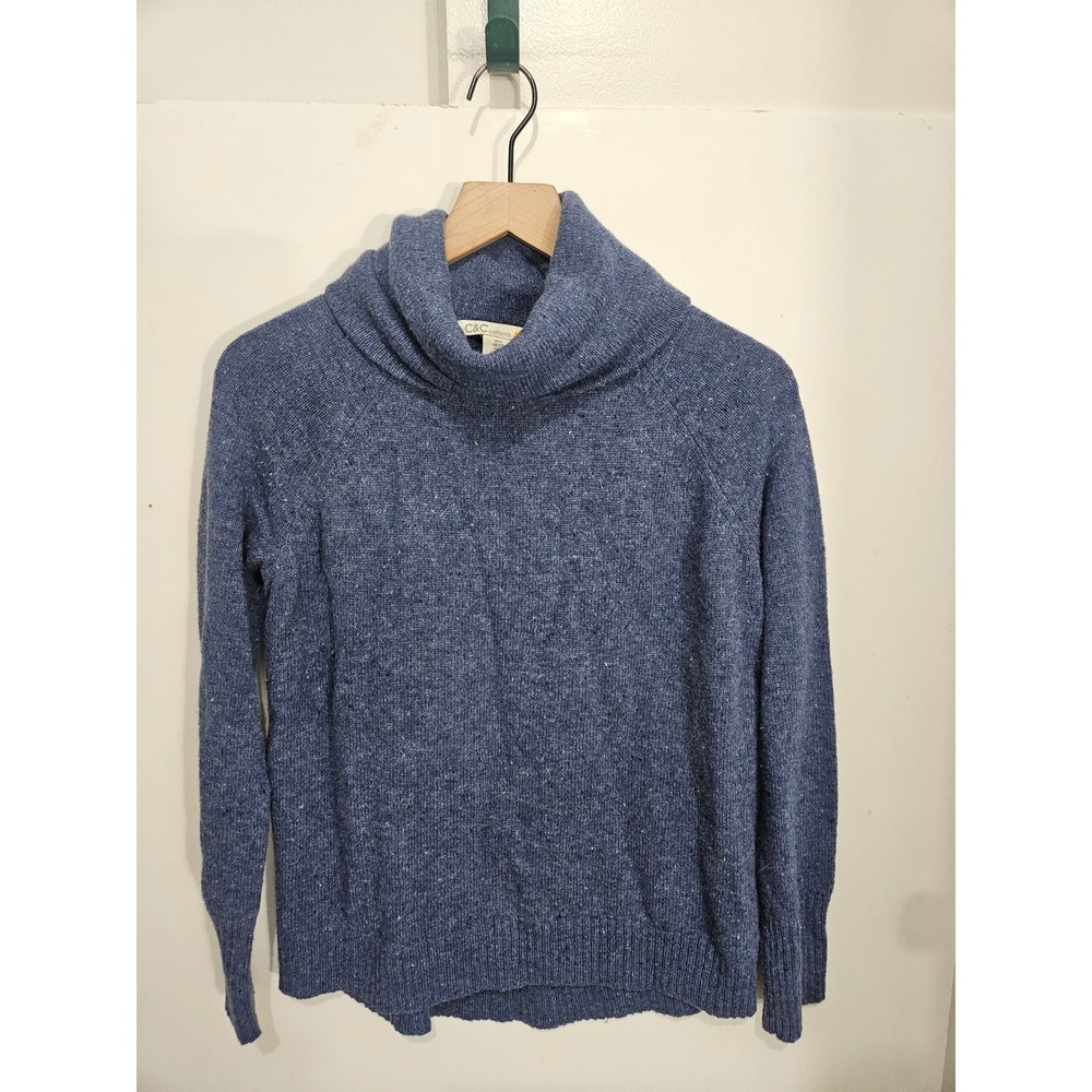 C&C California Blue Wool Blend Marl Turtleneck Sweater Womens Large Raglan Sleev